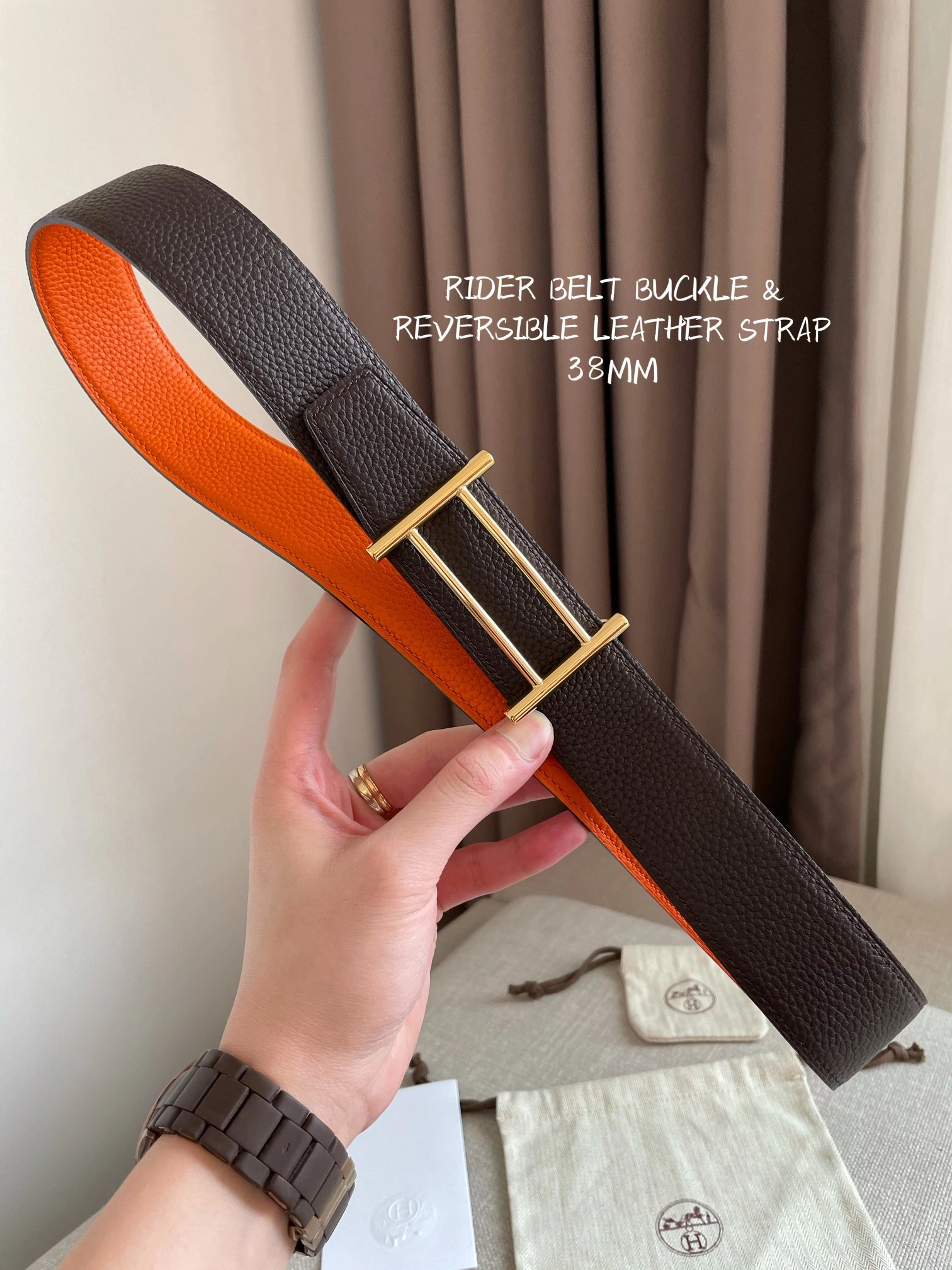Hermes Reversible Leather Men Belt Width 3.8cm 078