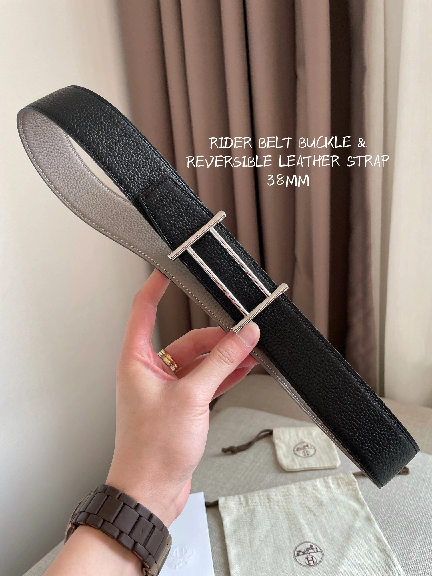 Hermes Reversible Leather Men Belt Width 3.8cm 079