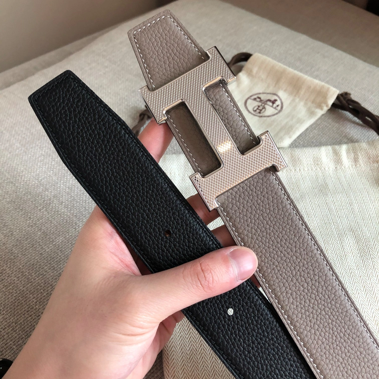 Hermes Reversible Leather Men Belt Width 3.8cm 086