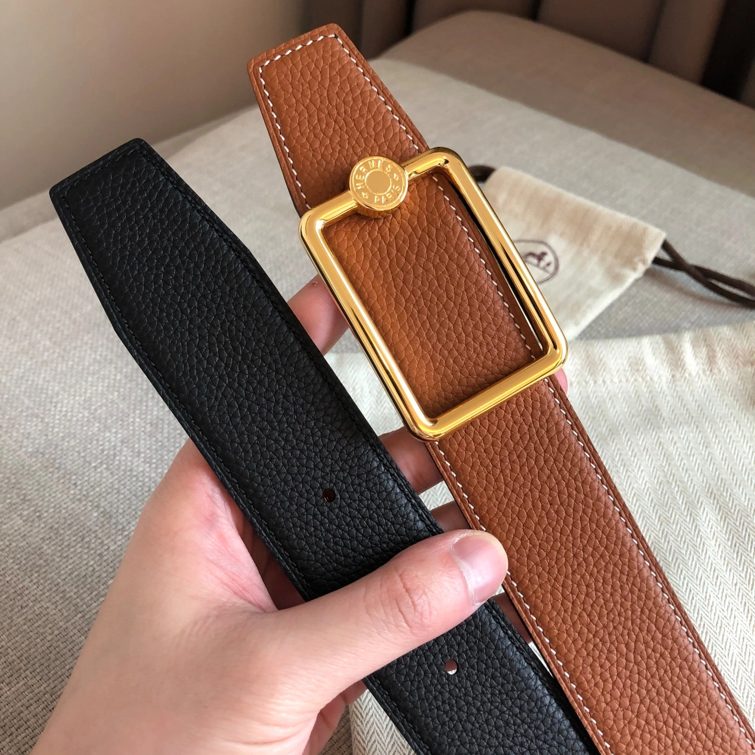 Hermes Reversible Leather Men Belt Width 3.8cm 087