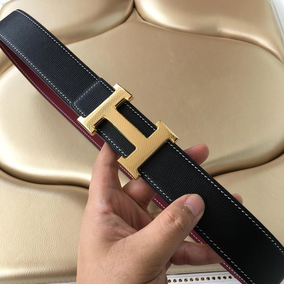 Hermes Reversible Leather Men Belt Width 3.8cm With Gold Buckle 045