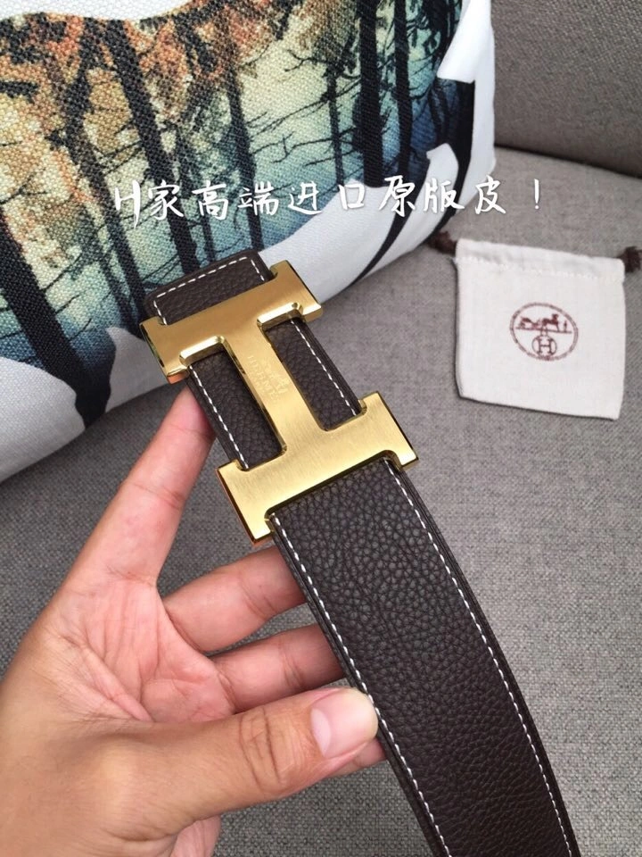 Hermes Reversible Leather Men Belt Width 4cm 058