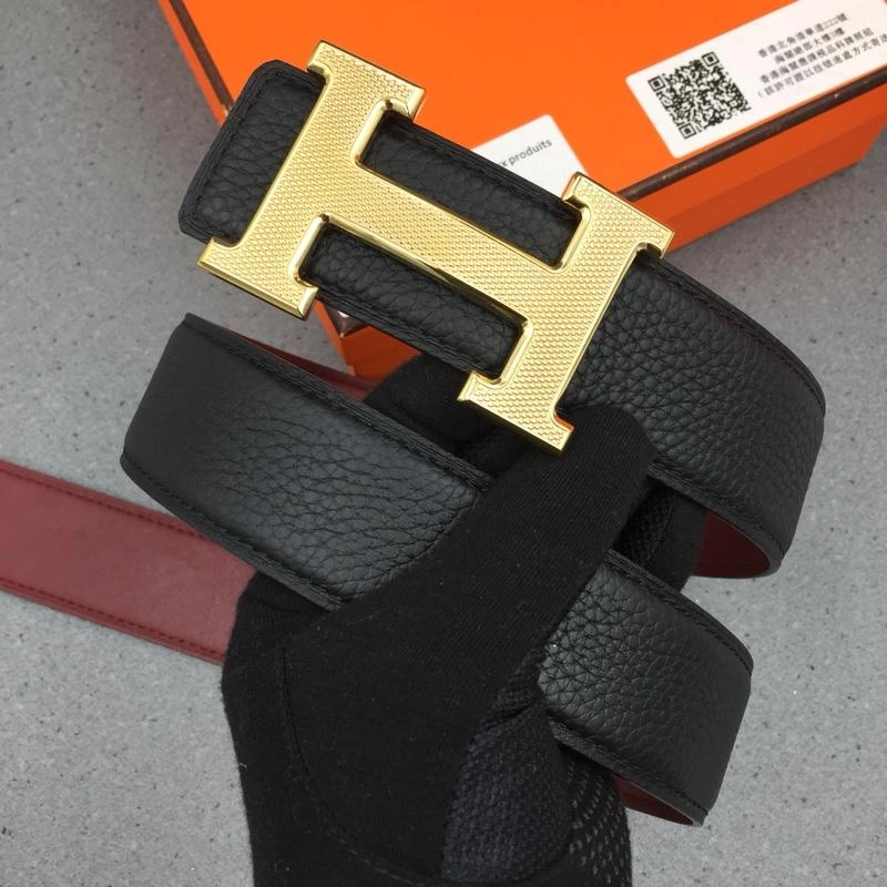 Hermes Reversible Leather Men Belt With Gold Buckle 023