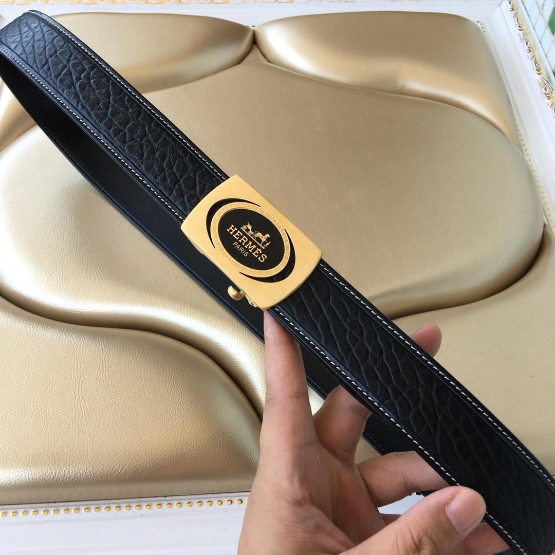 Hermes Reversible Leather Men Belt With Gold Buckle 026