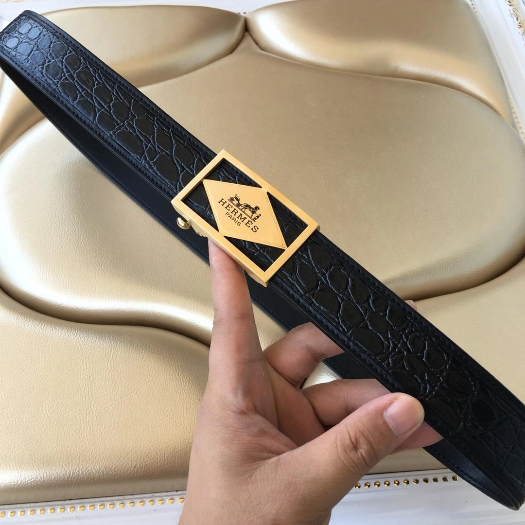 Hermes Reversible Leather Men Belt With Gold Buckle 030