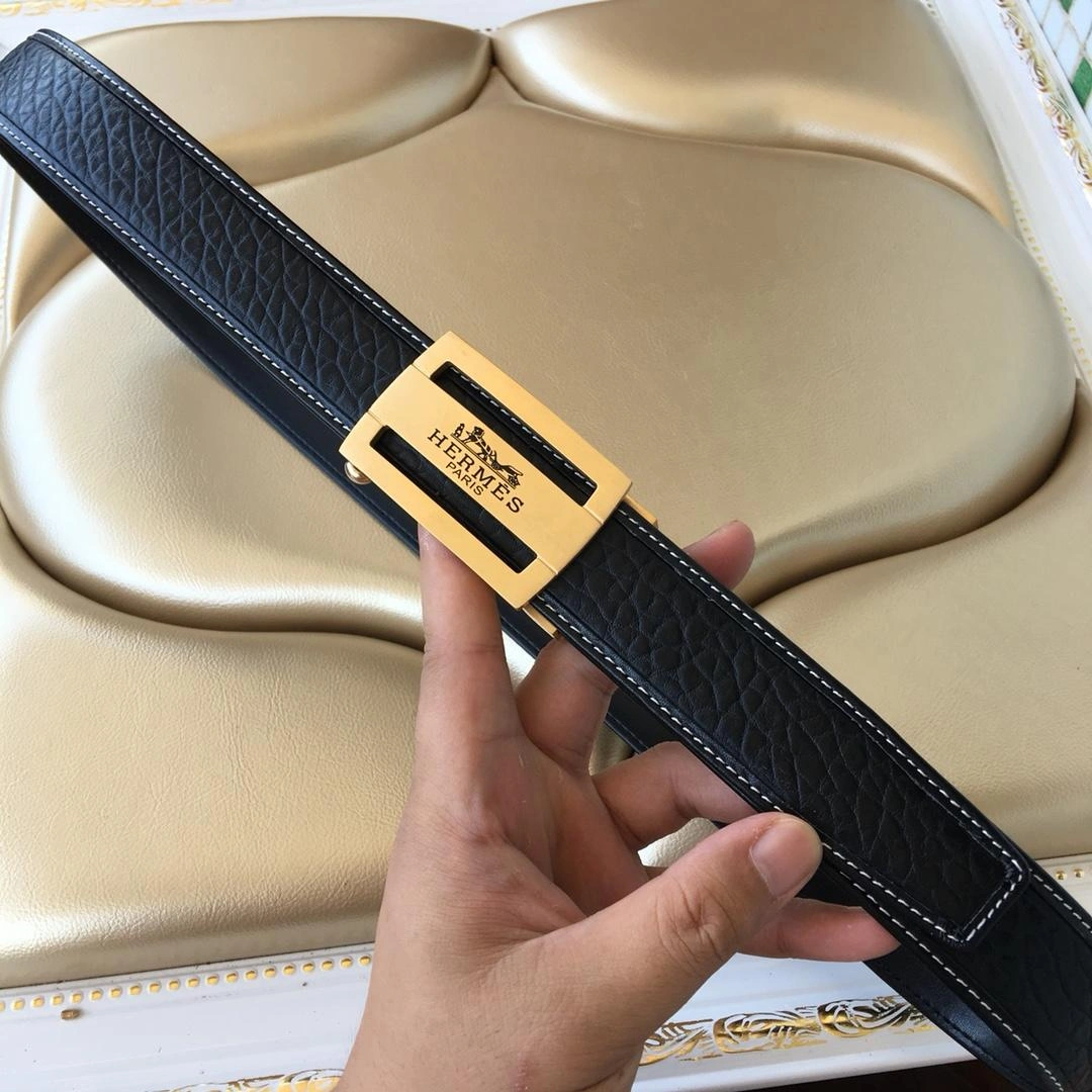 Hermes Reversible Leather Men Belt With Gold Buckle 033