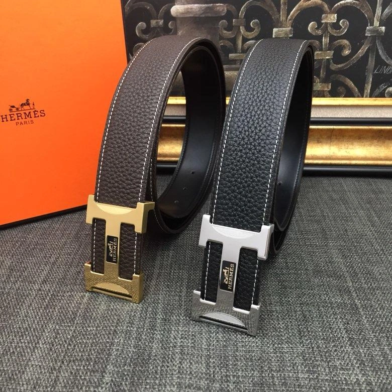Hermes Reversible Leather Men Belt With Gold Buckle 040