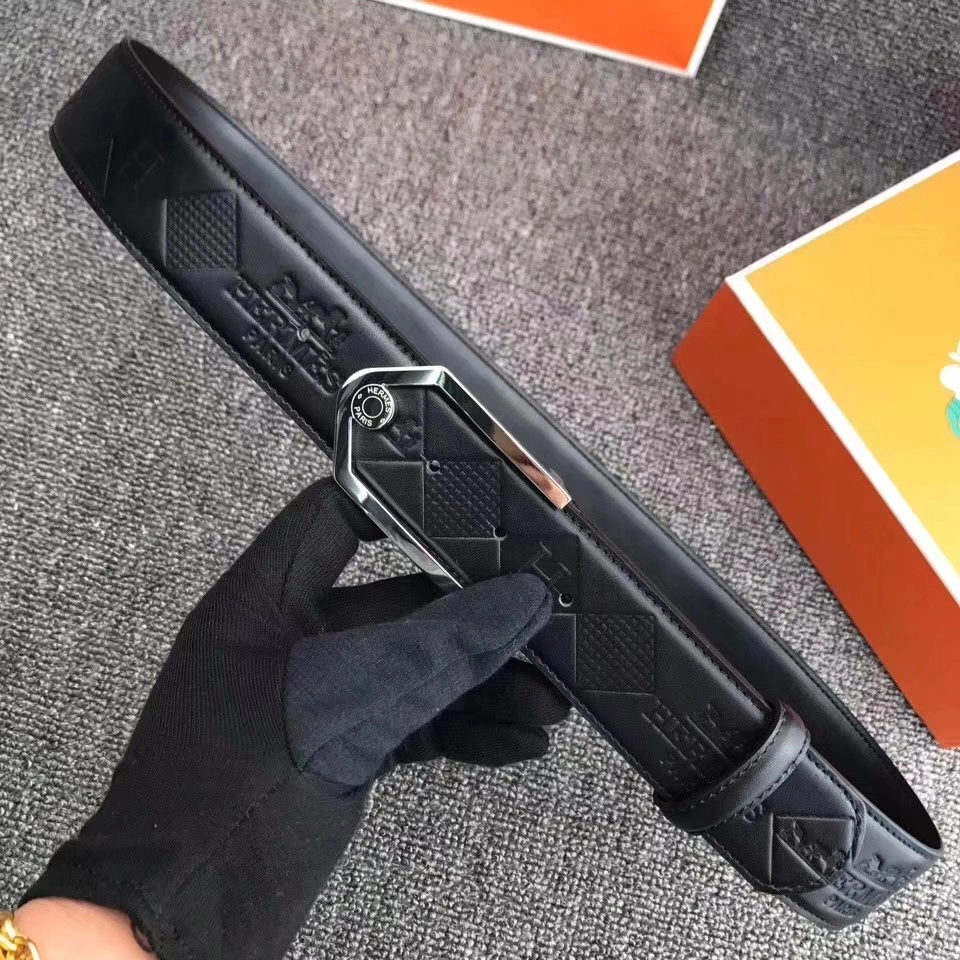 Hermes Reversible Leather Men Belt With Silver Buckle 021