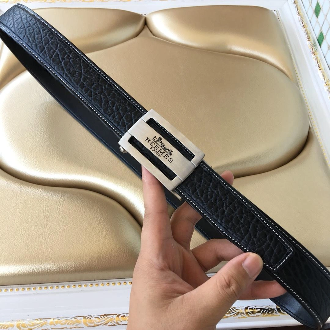 Hermes Reversible Leather Men Belt With Silver Buckle 032