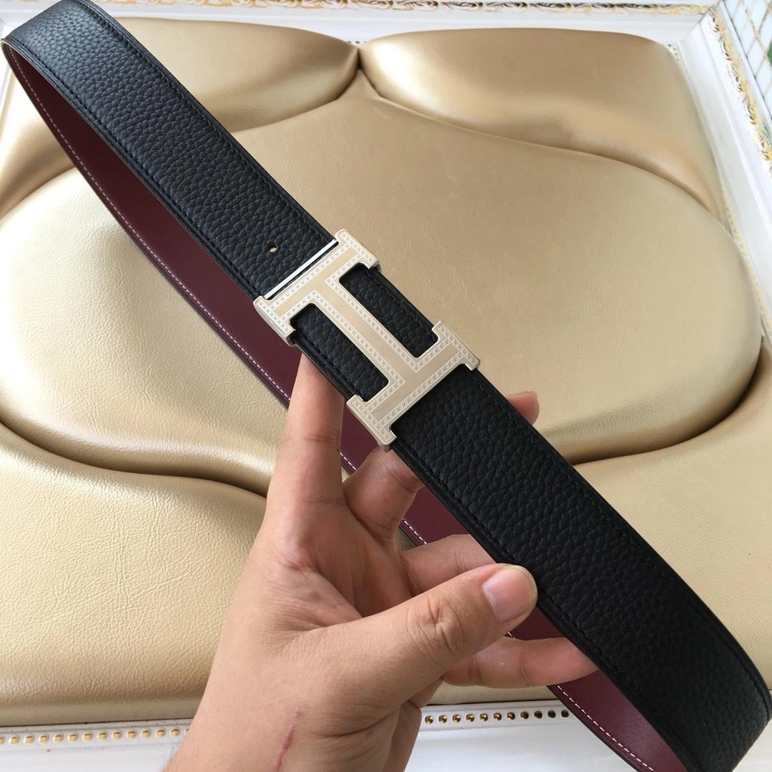 Hermes Reversible Leather Men Belt With Silver Buckle 035