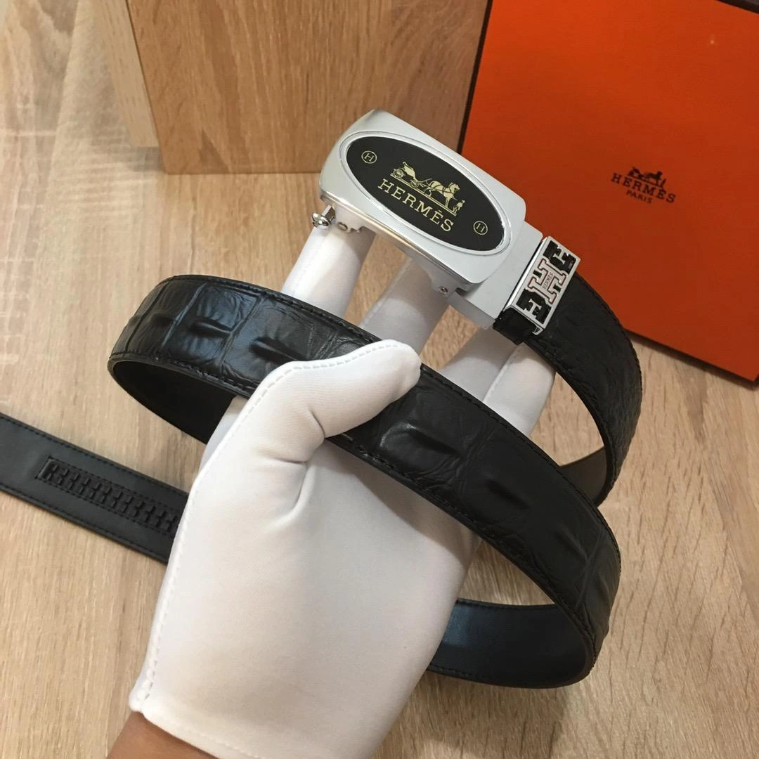 Hermes Reversible Leather Men Belt With Silver Buckle 037