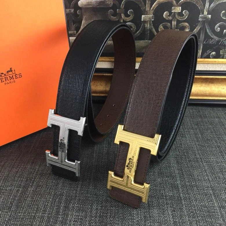 Hermes Reversible Leather Men Belt With Silver Buckle 039