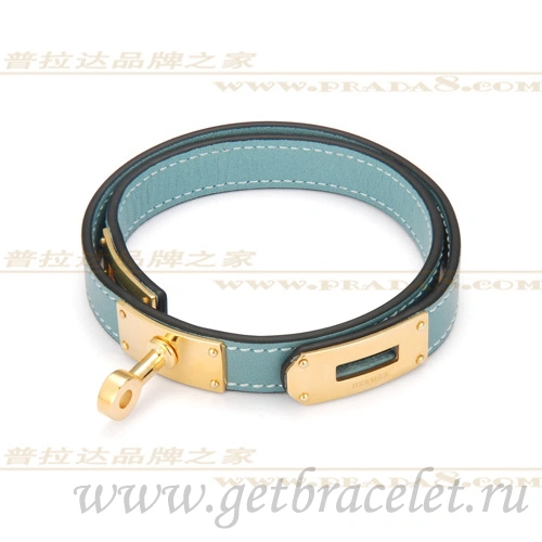 Hermes Rivale Double Wrap Bracelet Blue With Gold