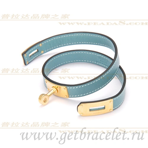 Hermes Rivale Double Wrap Bracelet Blue With Gold