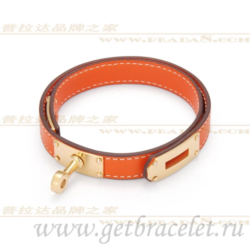 Hermes Rivale Double Wrap Bracelet Orange With Gold