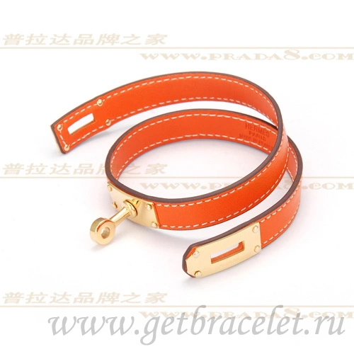Hermes Rivale Double Wrap Bracelet Orange With Gold