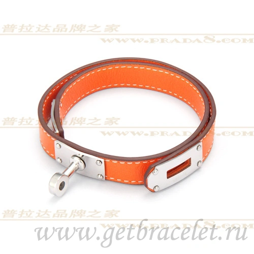 Hermes Rivale Double Wrap Bracelet Orange With Silver