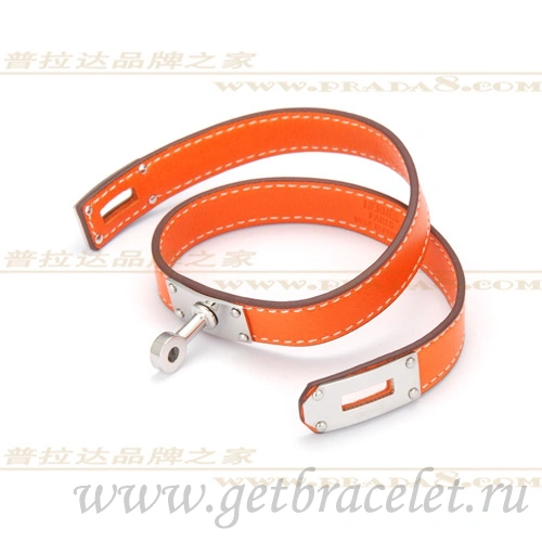 Hermes Rivale Double Wrap Bracelet Orange With Silver