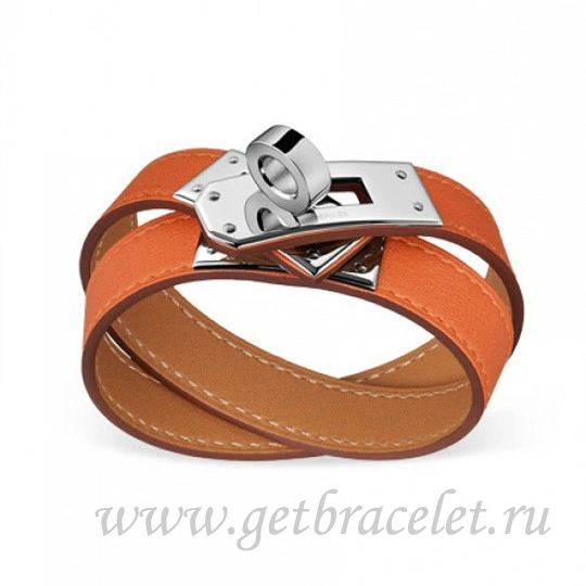 Hermes Rivale Double Wrap Bracelet Orange With Silver