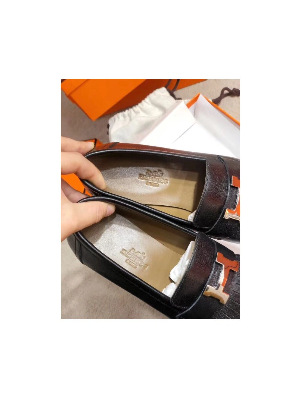 Hermes Royal Loafers In Black Calfksin