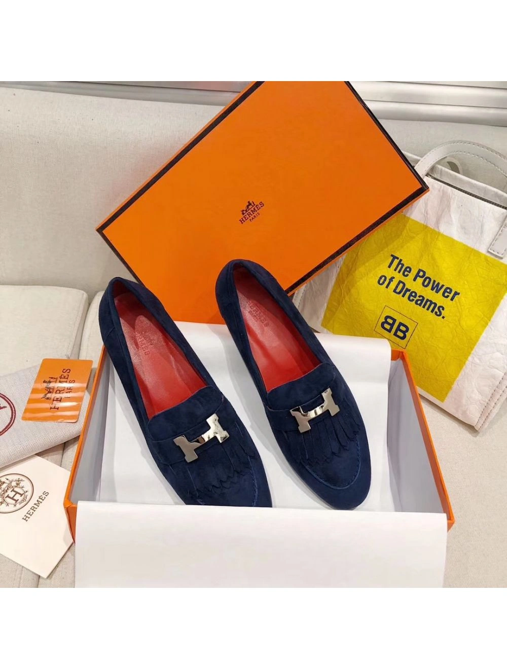 Hermes Royal Loafers In Blue Suede Leather