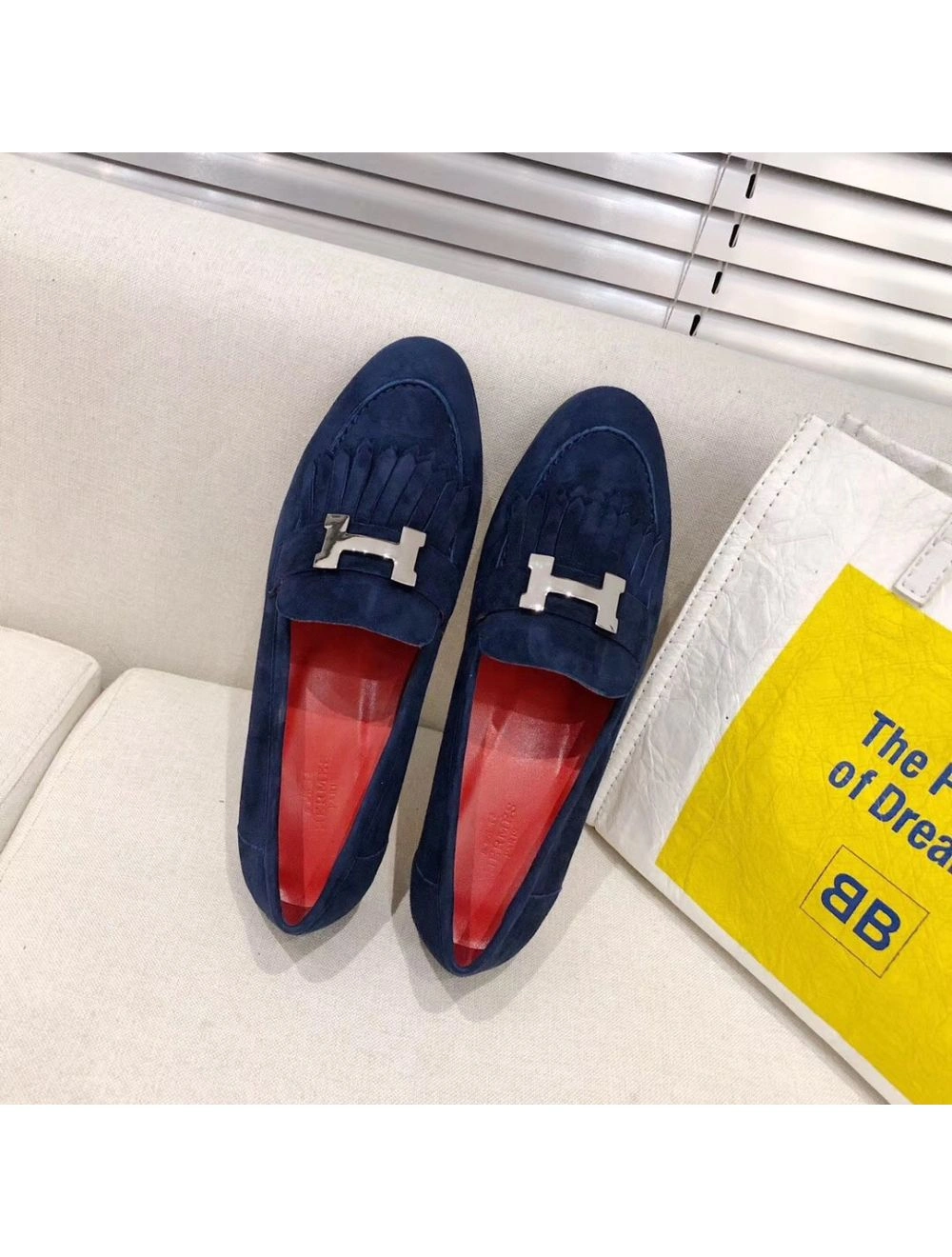 Hermes Royal Loafers In Blue Suede Leather