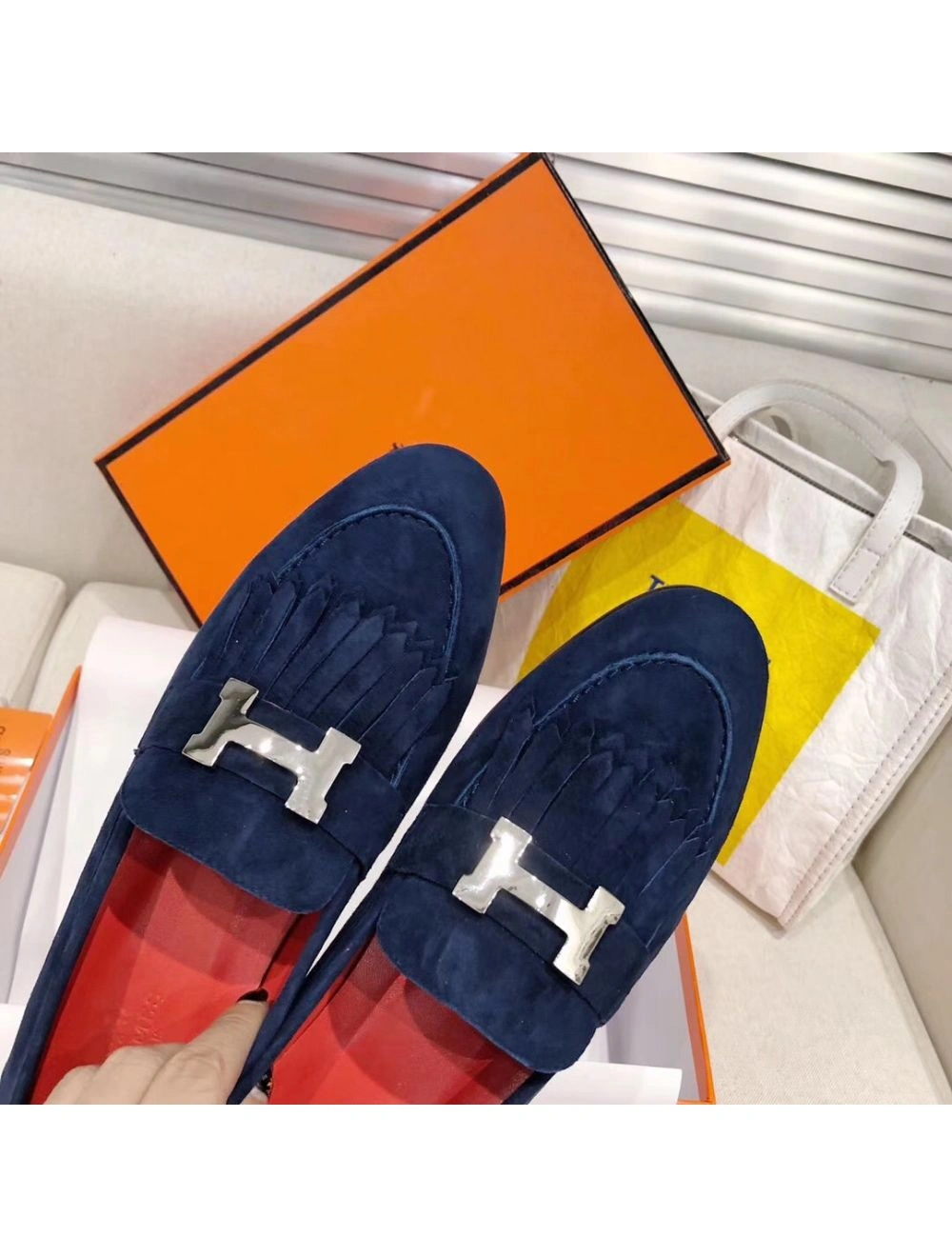 Hermes Royal Loafers In Blue Suede Leather