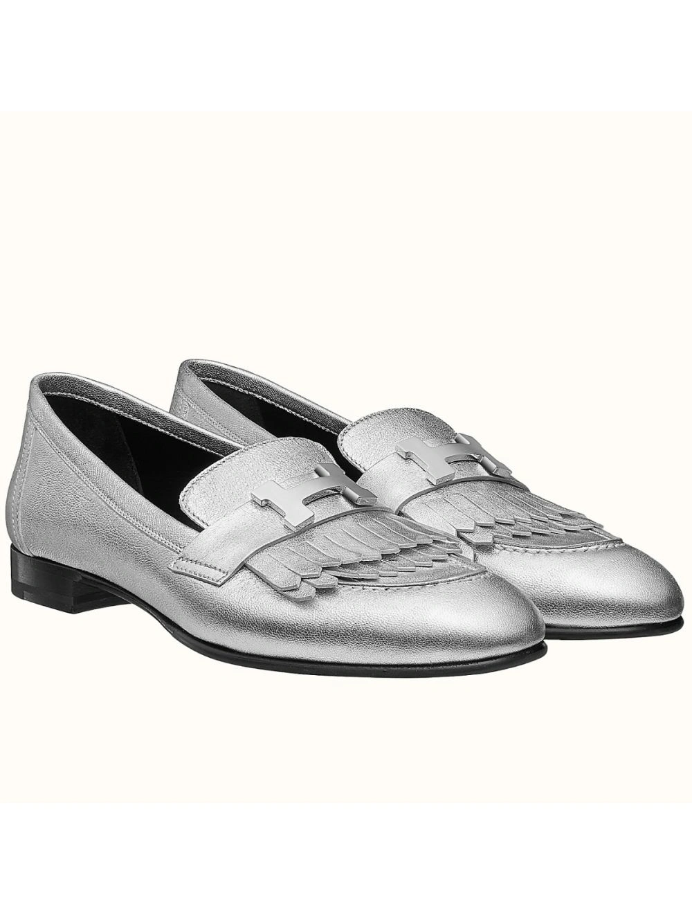 Hermes Royal Loafers In Silver Metallic Lambskin