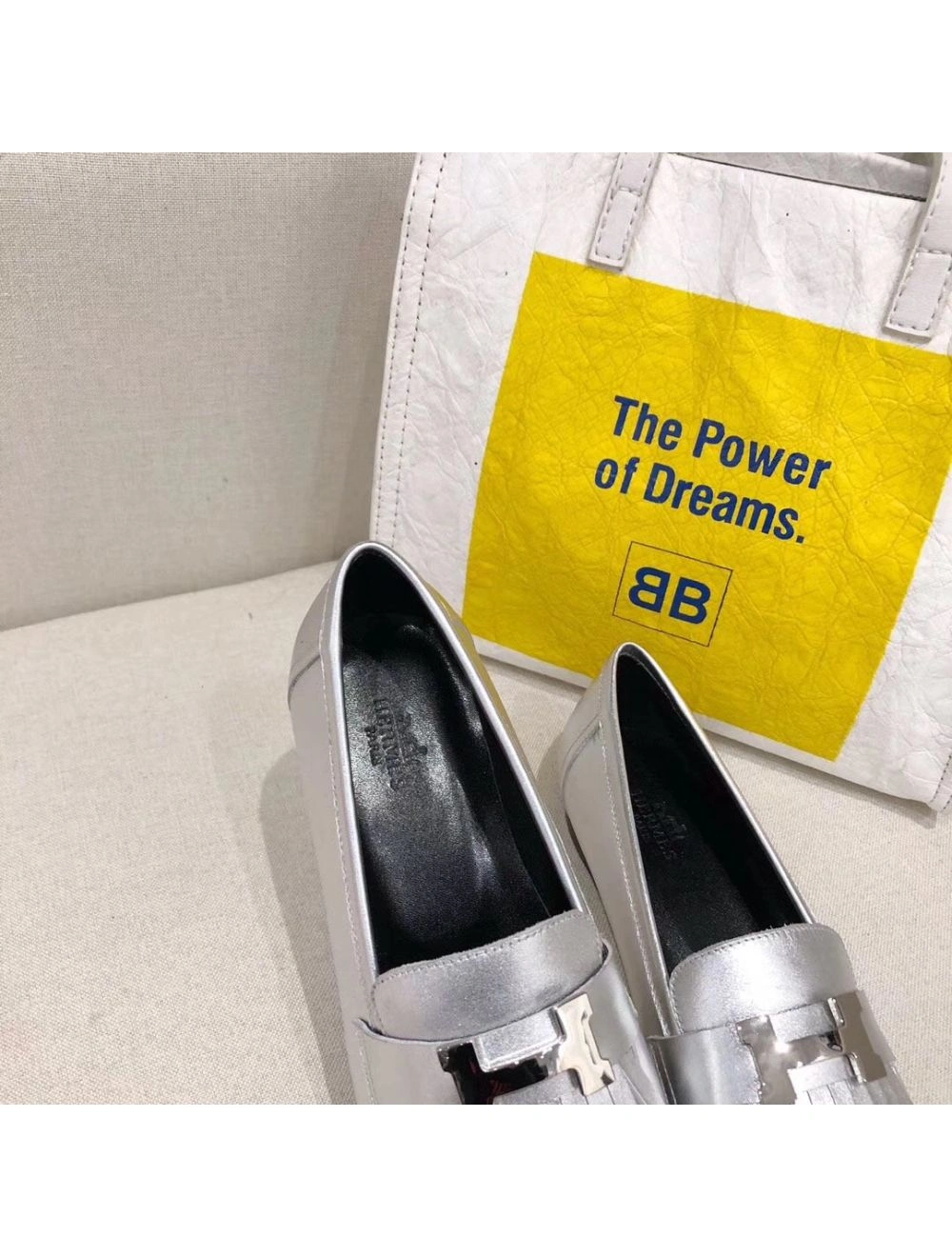 Hermes Royal Loafers In Silver Metallic Lambskin