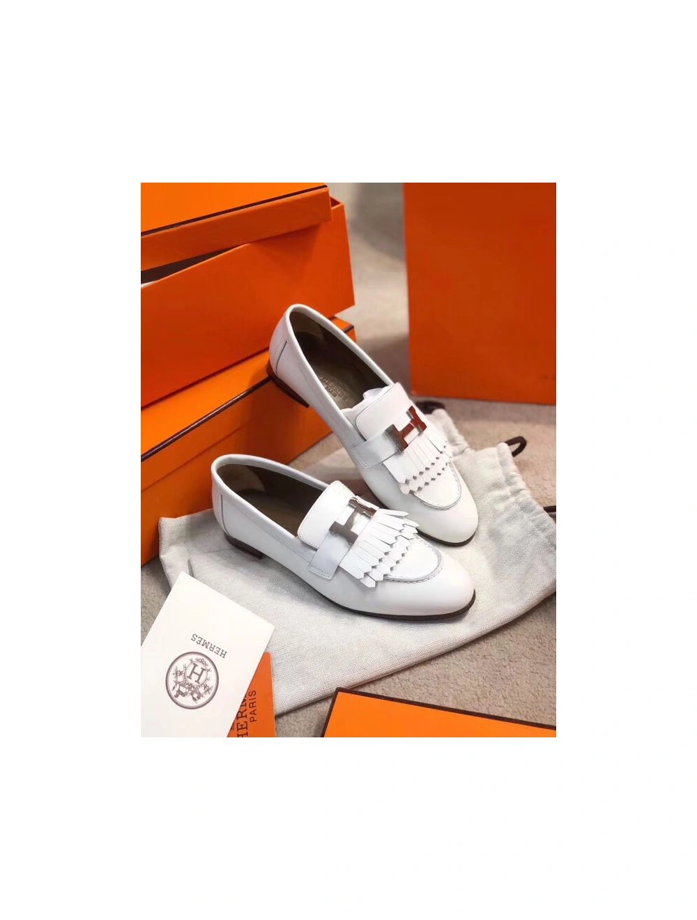 Hermes Royal Loafers In White Calfksin