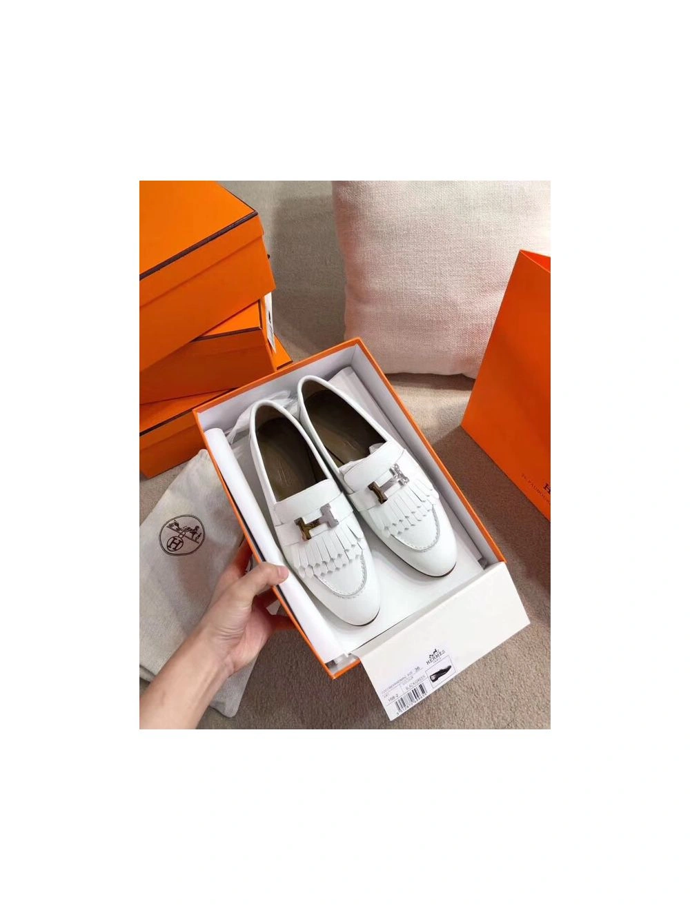 Hermes Royal Loafers In White Calfksin