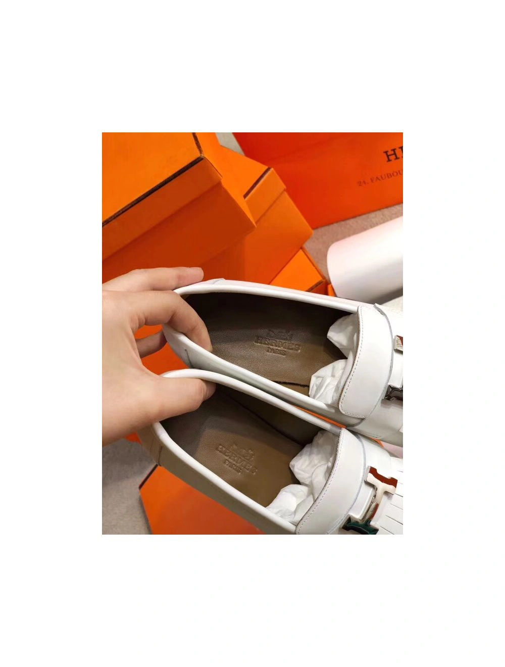 Hermes Royal Loafers In White Calfksin