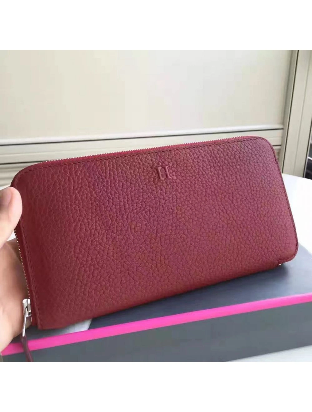 Hermes Ruby Clemence Azap Zipped Wallet
