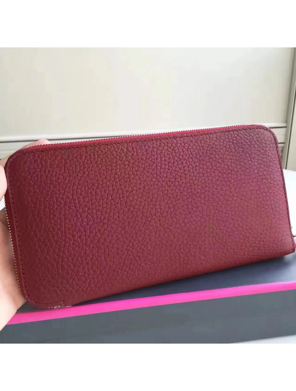 Hermes Ruby Clemence Azap Zipped Wallet