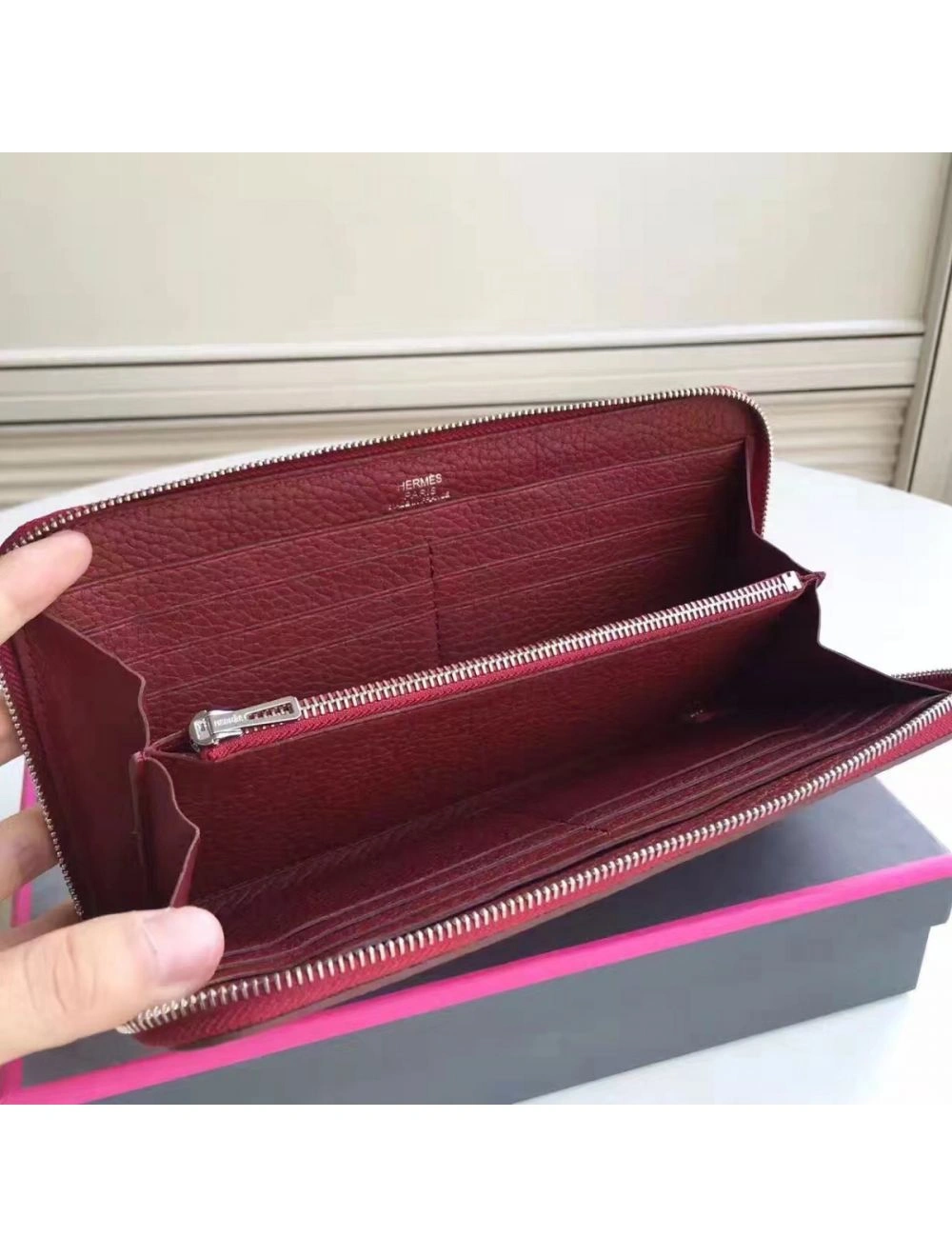 Hermes Ruby Clemence Azap Zipped Wallet