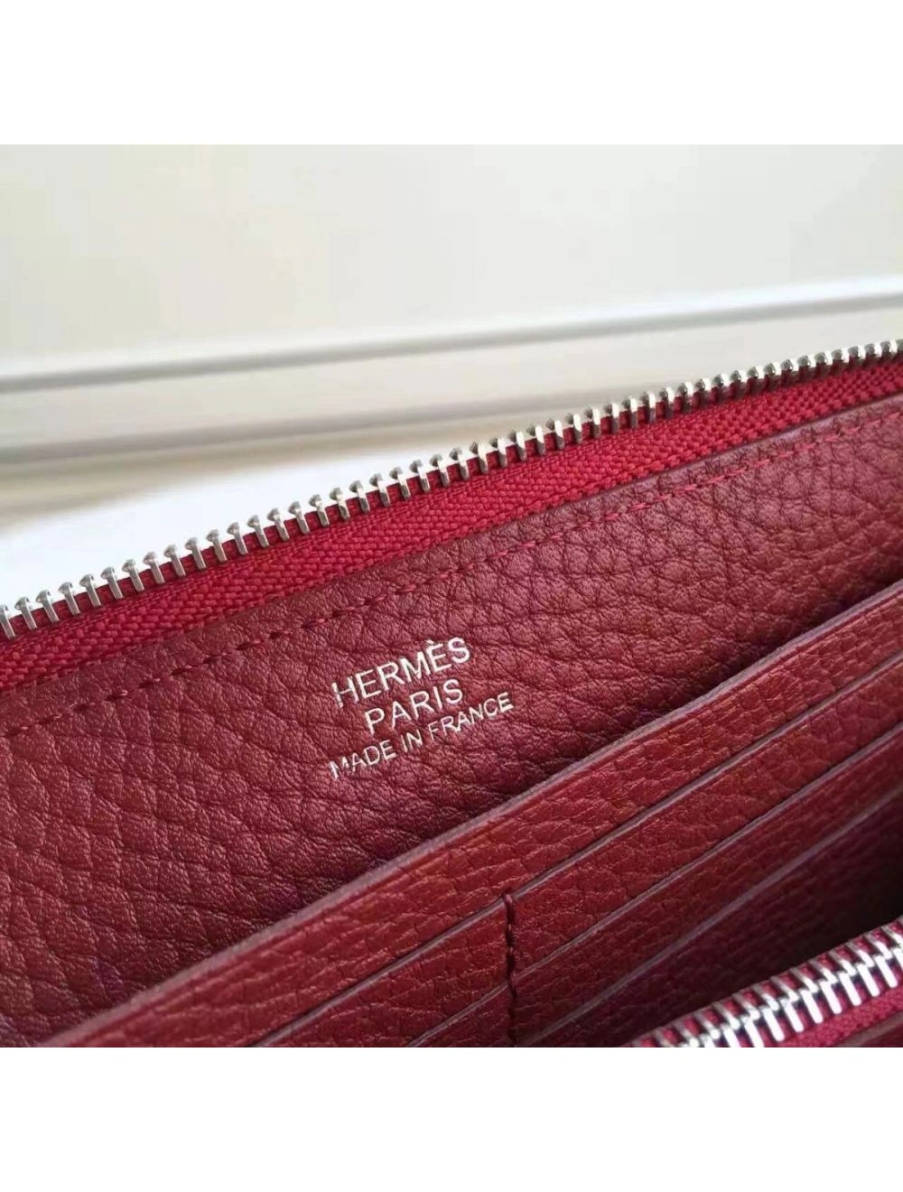 Hermes Ruby Clemence Azap Zipped Wallet