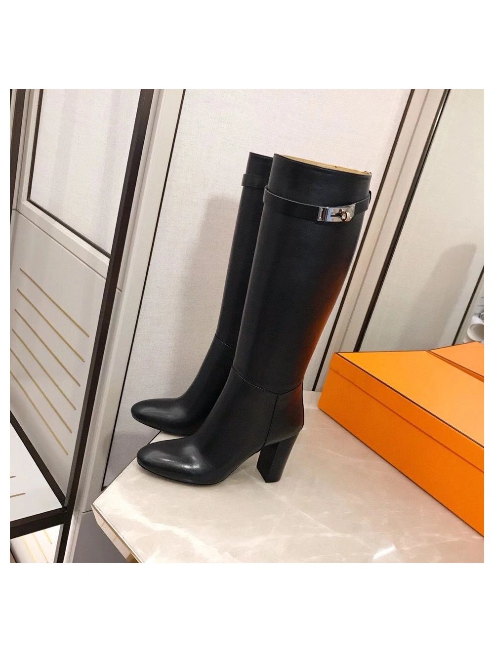 Hermes Story Boots In Black Calfskin Leather