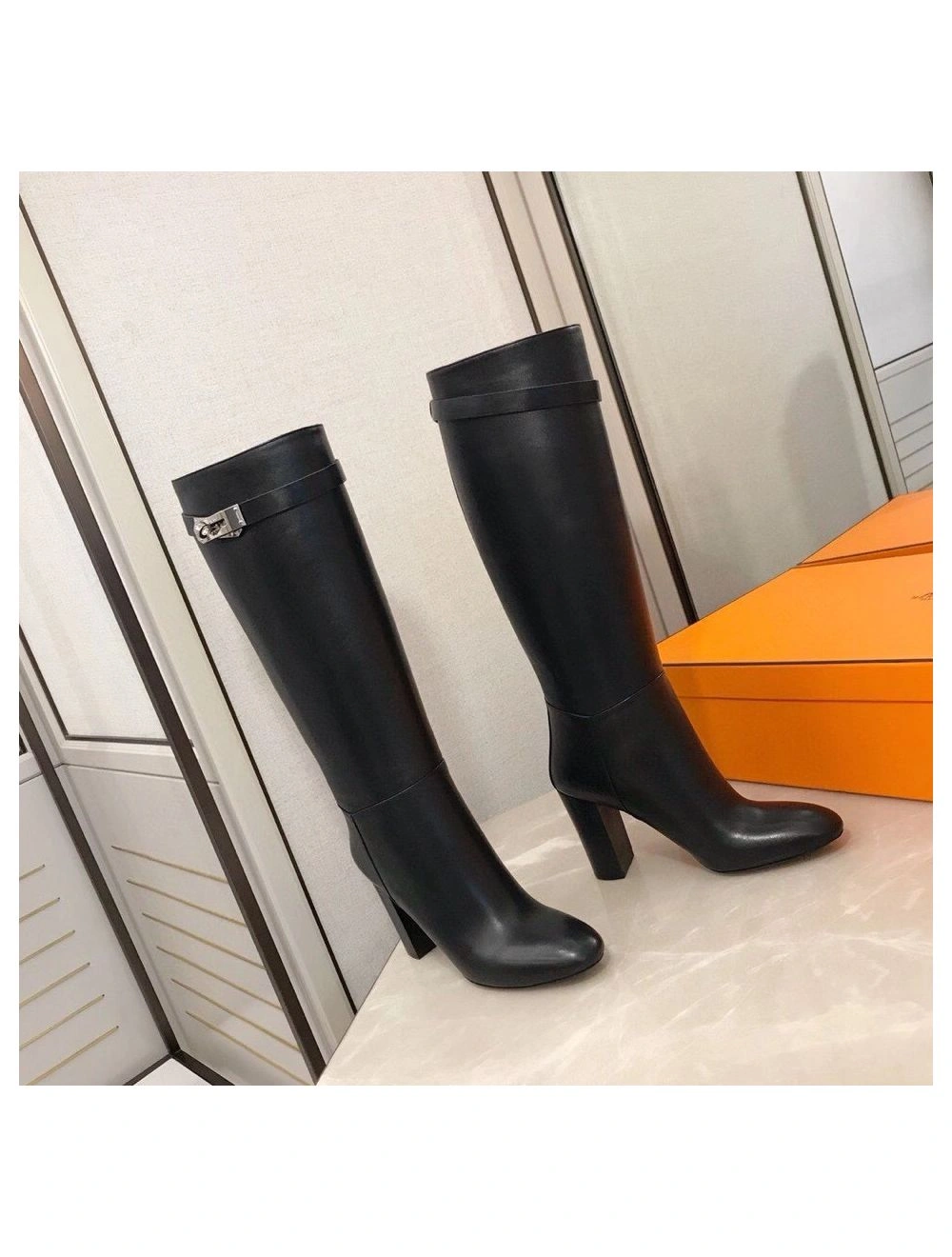 Hermes Story Boots In Black Calfskin Leather