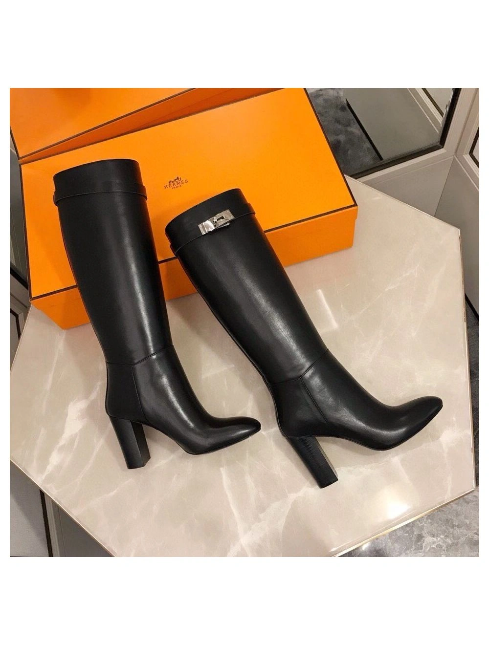 Hermes Story Boots In Black Calfskin Leather
