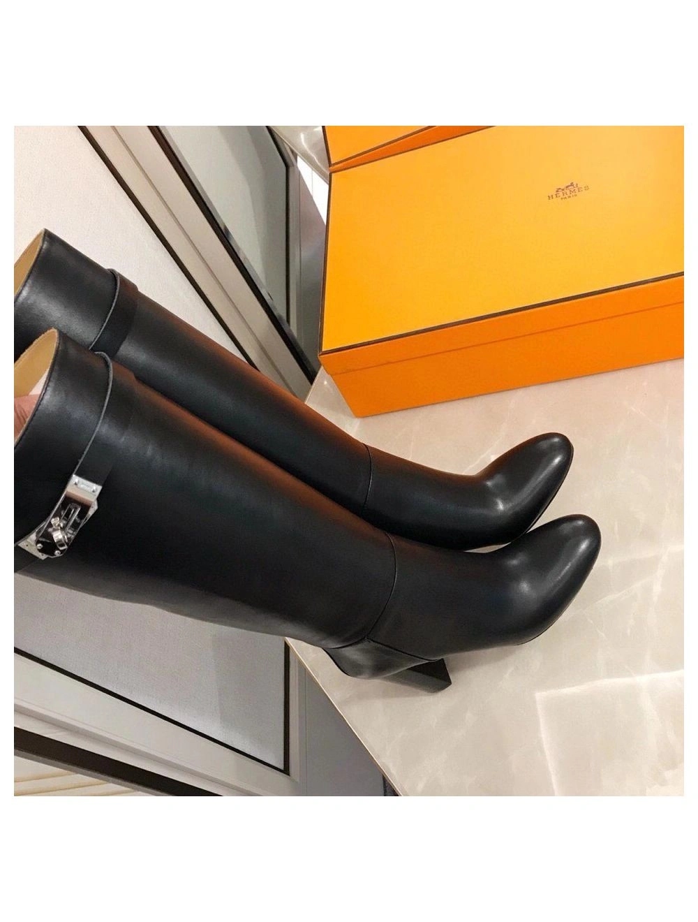 Hermes Story Boots In Black Calfskin Leather