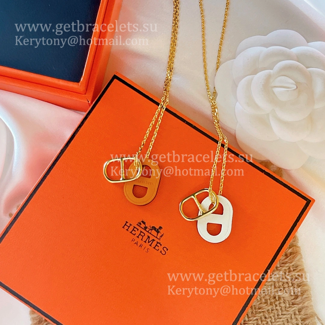 Hermes Swift Classic O’Maillon Necklace Yellow Gold With Leather Onange White Luxurious Knock-off
