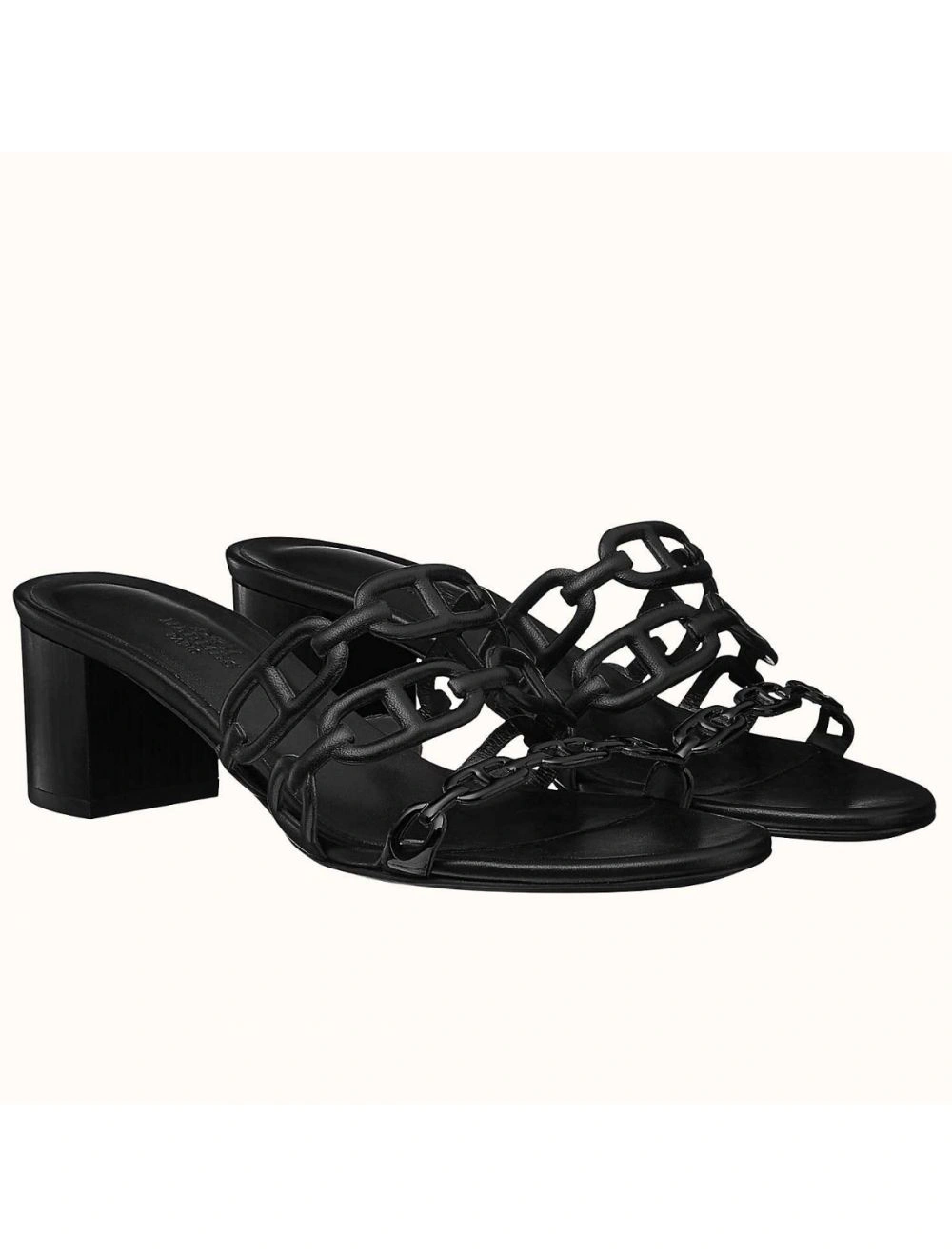 Hermes Tandem Sandals In Black Lambskin