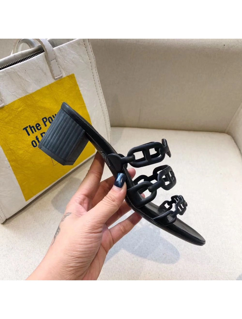 Hermes Tandem Sandals In Black Lambskin