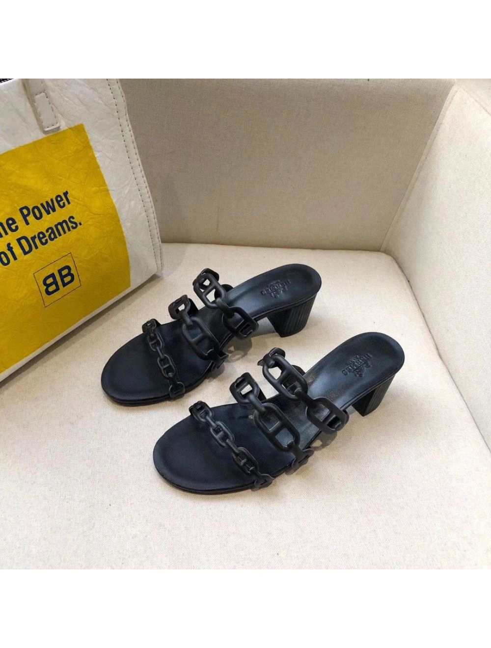 Hermes Tandem Sandals In Black Lambskin