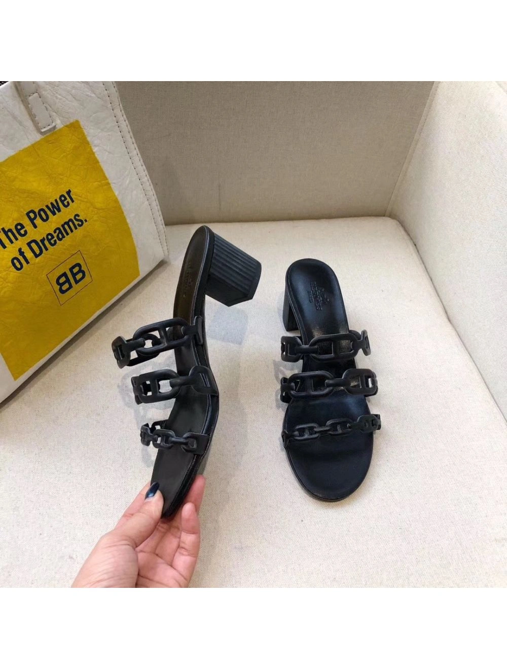 Hermes Tandem Sandals In Black Lambskin