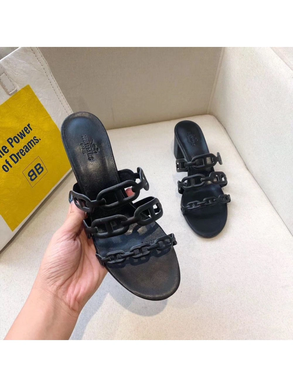 Hermes Tandem Sandals In Black Lambskin