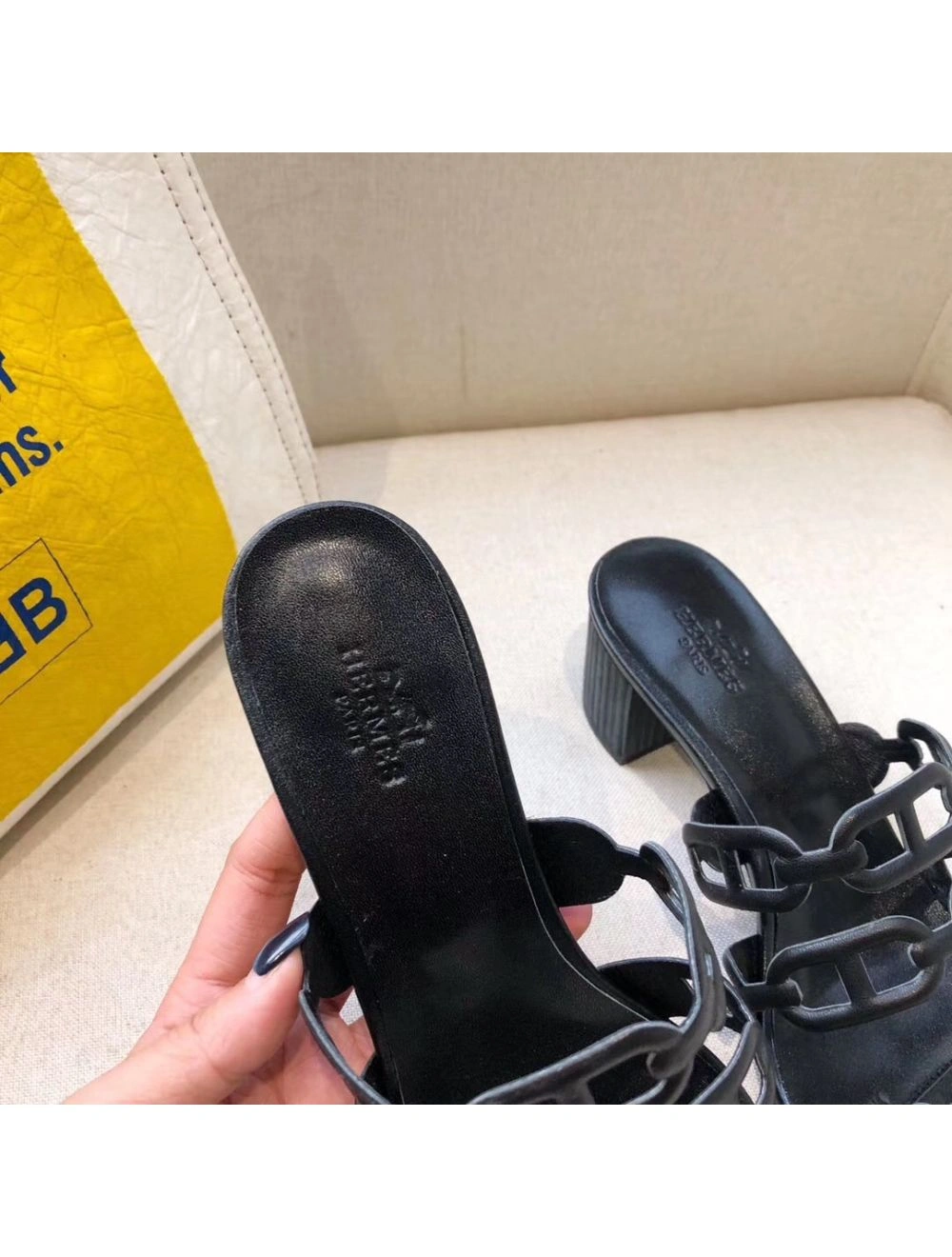 Hermes Tandem Sandals In Black Lambskin