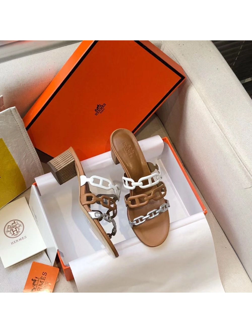 Hermes Tandem Sandals In Multicolour Lambskin