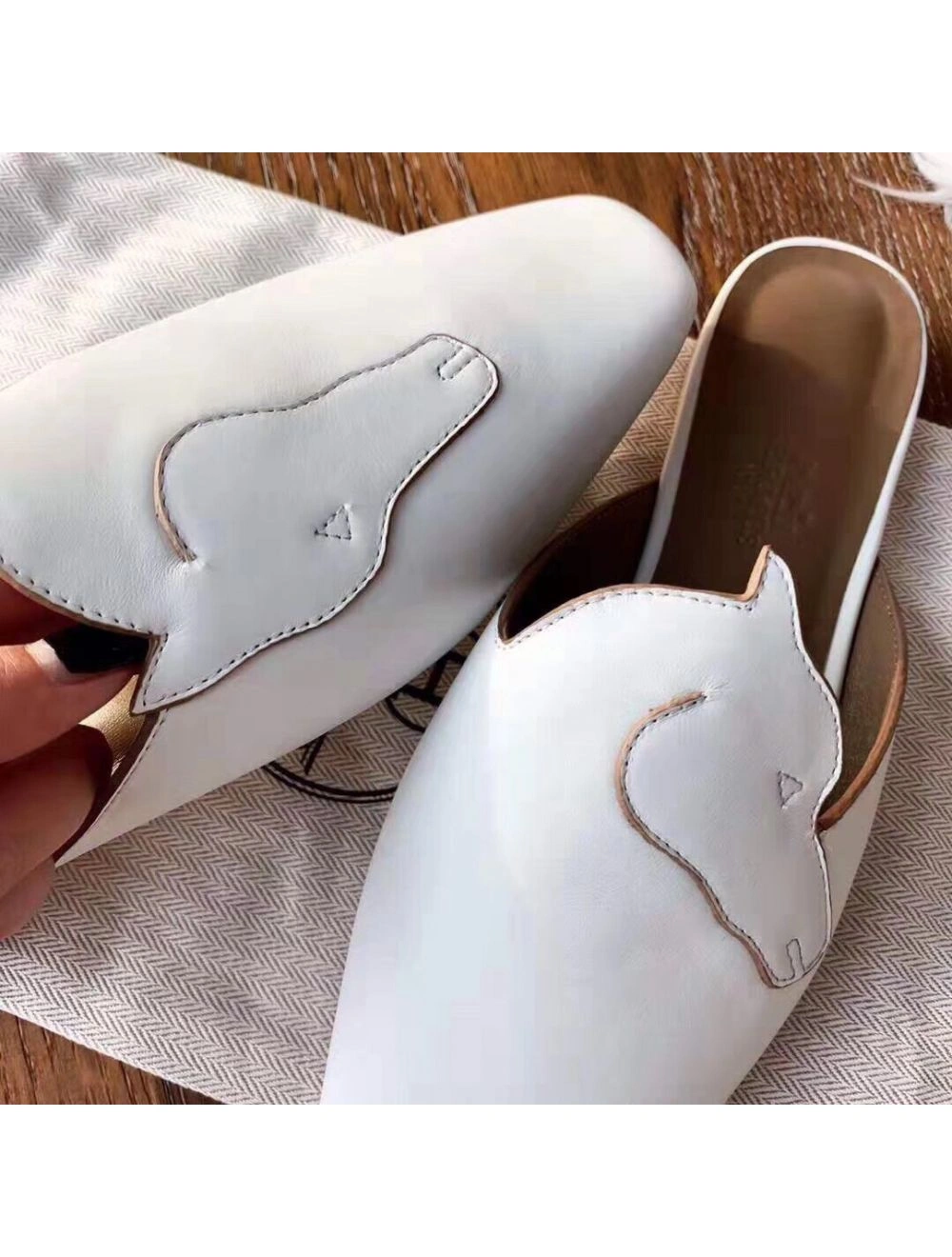 Hermes Tangeria Mules In White Calfskin