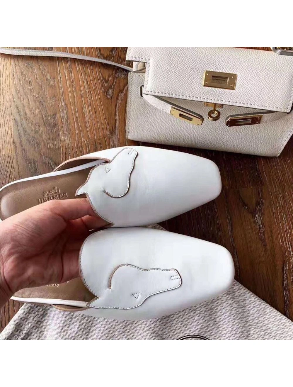 Hermes Tangeria Mules In White Calfskin